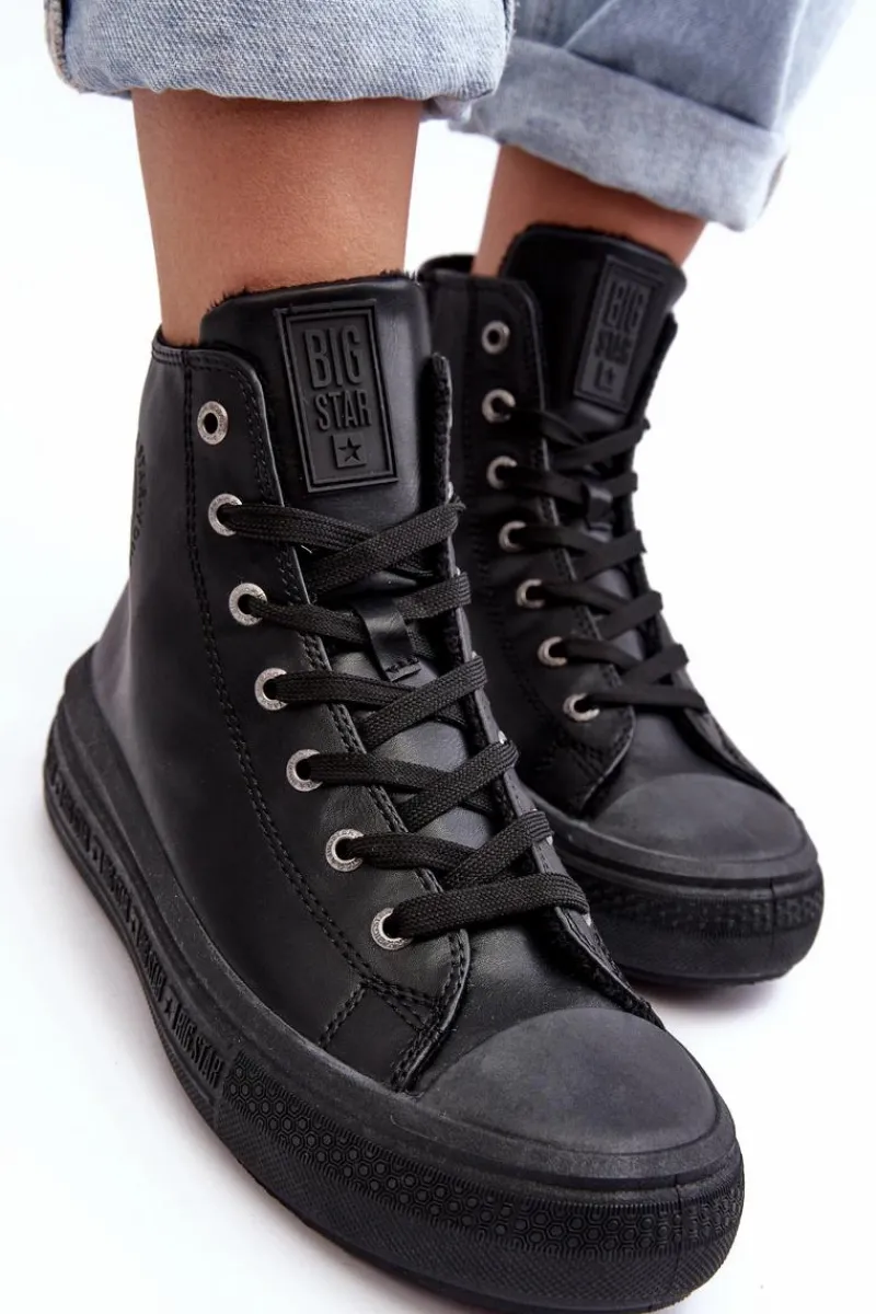 Trampki Damskie Big Star|Trampki Damskie Wysokie>Big Star Shoes Damskie Trampki Na Suwak Ocieplane Czarne Big Star MM274023