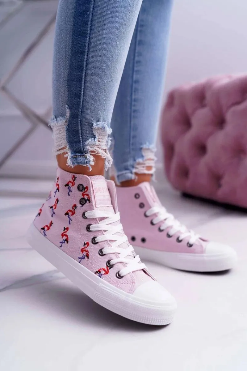 Trampki Damskie Big Star|Big Star>Big Star Shoes Damskie Trampki Wysokie Flamingi Big Star Różowe DD274661