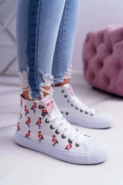 Best Damskie Trampki Wysokie Flamingi Big Star Białe DD274660 Damskie Trampki Damskie Big Star|Big Star