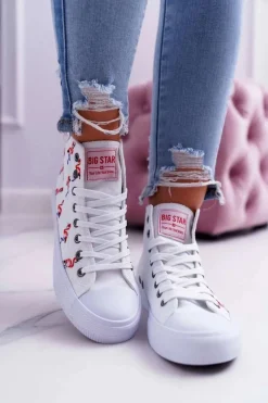 Best Damskie Trampki Wysokie Flamingi Big Star Białe DD274660 Damskie Trampki Damskie Big Star|Big Star