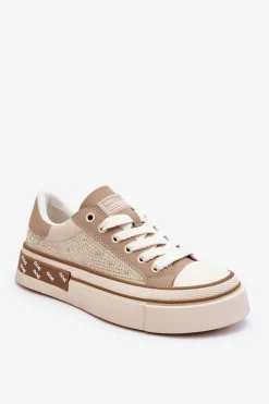 Outlet GOE Damskie Trampki Z Dżetami LL2N4055 Beżowe