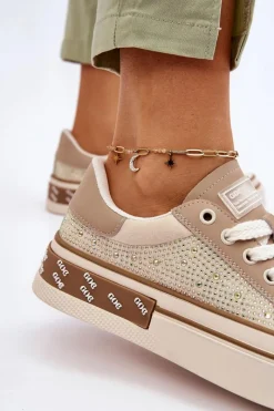 Outlet GOE Damskie Trampki Z Dżetami LL2N4055 Beżowe
