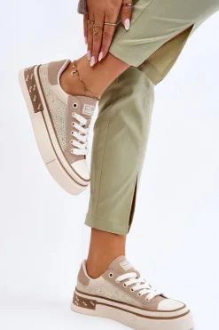 Outlet GOE Damskie Trampki Z Dżetami LL2N4055 Beżowe