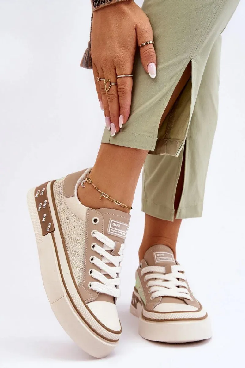 Outlet GOE Damskie Trampki Z Dżetami LL2N4055 Beżowe
