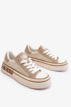 Outlet GOE Damskie Trampki Z Dżetami LL2N4055 Beżowe