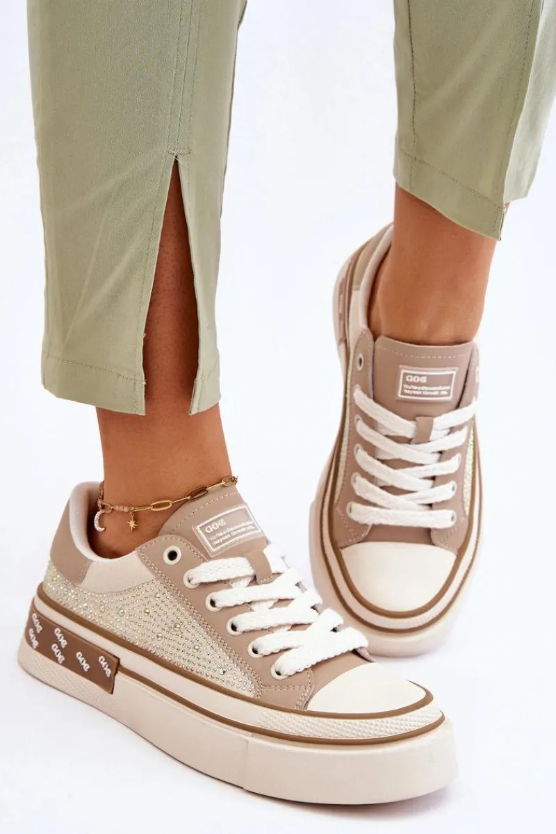 Outlet GOE Damskie Trampki Z Dżetami LL2N4055 Beżowe