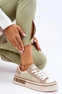 Outlet GOE Damskie Trampki Z Dżetami LL2N4055 Beżowe