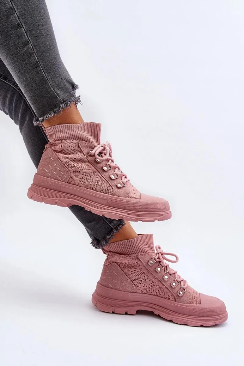 Outlet Boto Damskie Trampki Z Elastyczną Cholewką Różowe Kalyne