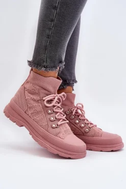 Outlet Boto Damskie Trampki Z Elastyczną Cholewką Różowe Kalyne