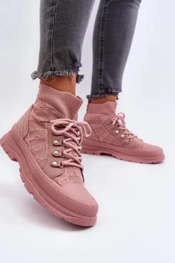 Outlet Boto Damskie Trampki Z Elastyczną Cholewką Różowe Kalyne