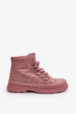 Outlet Boto Damskie Trampki Z Elastyczną Cholewką Różowe Kalyne