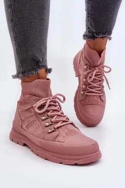 Outlet Boto Damskie Trampki Z Elastyczną Cholewką Różowe Kalyne