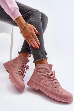 Outlet Boto Damskie Trampki Z Elastyczną Cholewką Różowe Kalyne