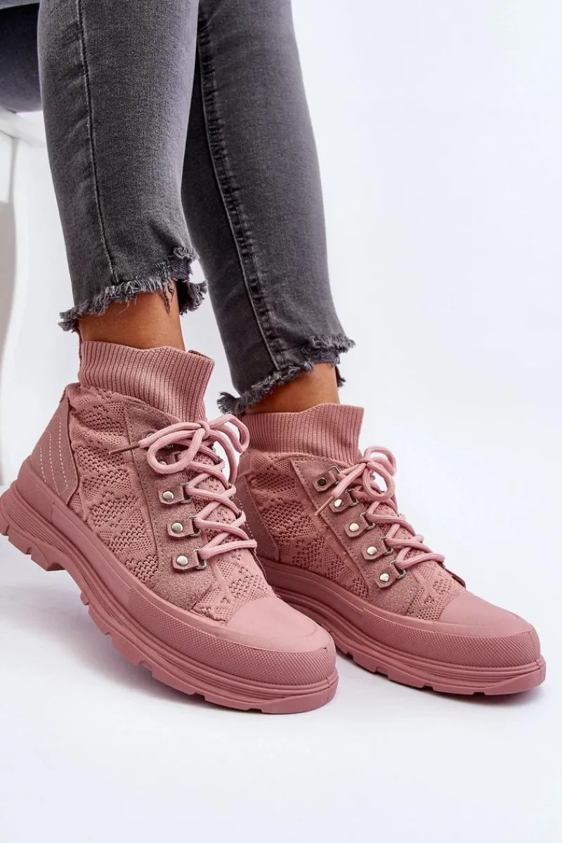 Outlet Boto Damskie Trampki Z Elastyczną Cholewką Różowe Kalyne