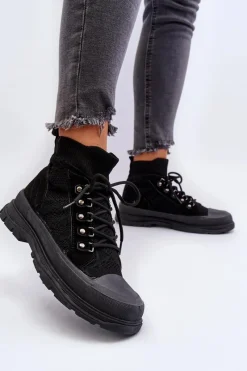 Damskie Trampki Z Elastyczną Cholewką Czarne Kalyne Damskie Trampki Damskie Wysokie