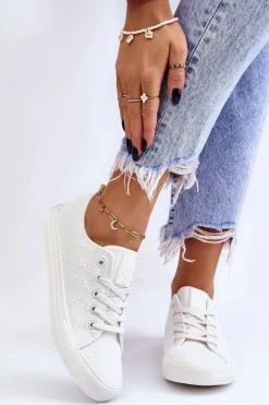 Outlet Big Star Shoes Damskie Trampki Z Haftem Big Star LL274223 Białe