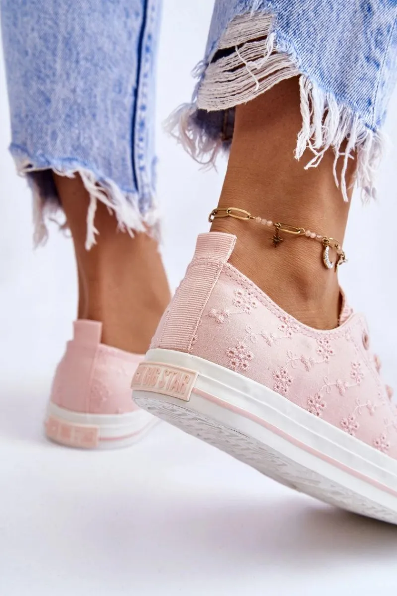 Sale Damskie Trampki Z Haftem Big Star LL274224 Różowe Damskie Trampki Damskie Big Star|Trampki Damskie Niskie