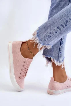 Sale Damskie Trampki Z Haftem Big Star LL274224 Różowe Damskie Trampki Damskie Big Star|Trampki Damskie Niskie