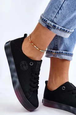 Trampki Damskie Big Star|Trampki Damskie Niskie>Big Star Shoes Damskie Trampki Z Kolorową Platformą Big Star LL274239 Czarne Czarny