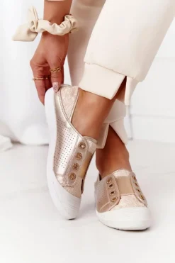 Trampki Damskie Niskie>Boto Damskie Trampki Z Koronką Lu Boo Złote