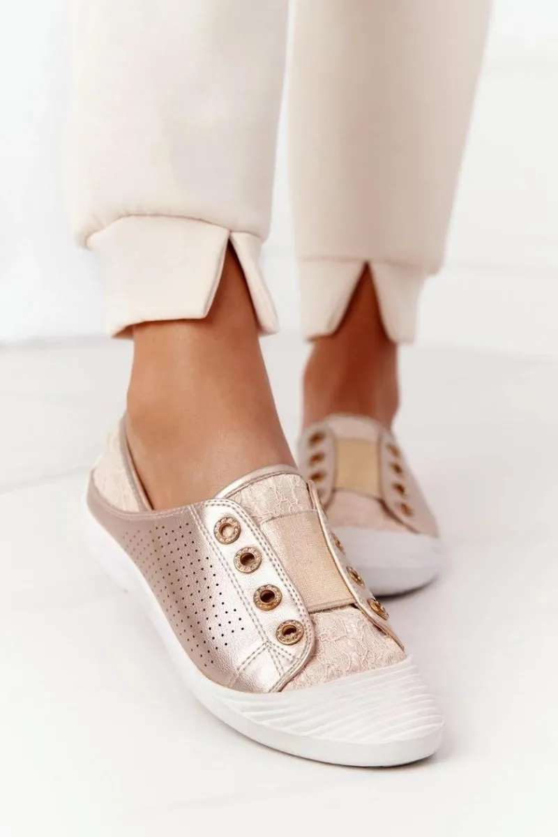 Trampki Damskie Niskie>Boto Damskie Trampki Z Koronką Lu Boo Złote