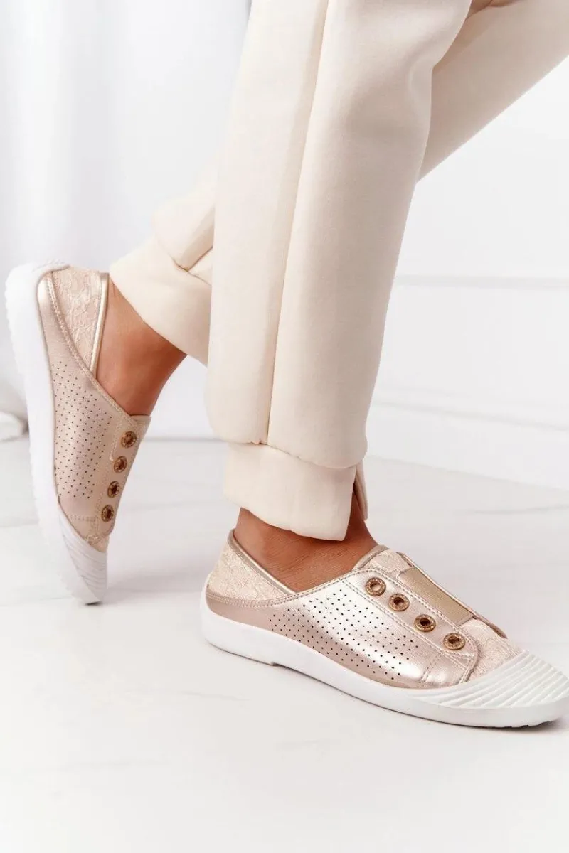 Trampki Damskie Niskie>Boto Damskie Trampki Z Koronką Lu Boo Złote