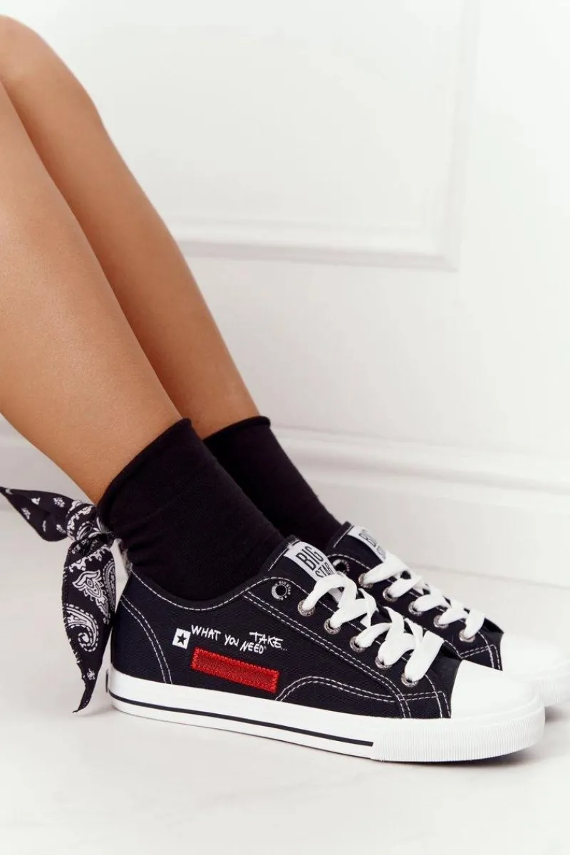 Trampki Damskie Big Star|Trampki Damskie Niskie>Big Star Shoes Damskie Trampki Z Napisem BIG STAR FF274082 Czarne