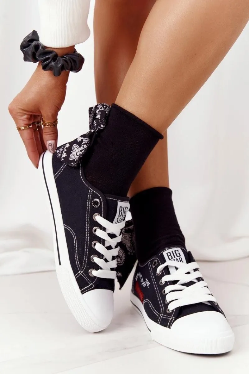 Trampki Damskie Big Star|Trampki Damskie Niskie>Big Star Shoes Damskie Trampki Z Napisem BIG STAR FF274082 Czarne