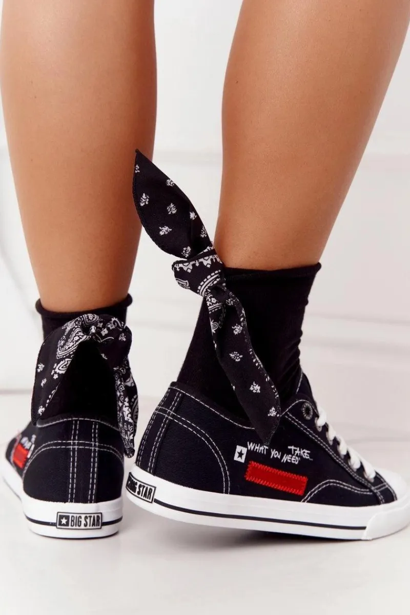 Trampki Damskie Big Star|Trampki Damskie Niskie>Big Star Shoes Damskie Trampki Z Napisem BIG STAR FF274082 Czarne