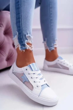 Online Big Star Shoes Damskie Trampki Z Siateczką Big Star DD274689 Biało-Niebieskie