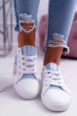 Online Big Star Shoes Damskie Trampki Z Siateczką Big Star DD274689 Biało-Niebieskie