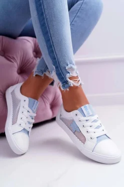 Online Big Star Shoes Damskie Trampki Z Siateczką Big Star DD274689 Biało-Niebieskie