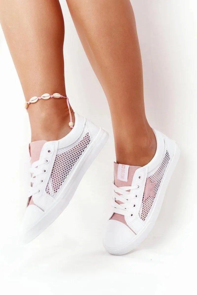 Big Star Shoes Damskie Trampki Z Siateczką Big Star DD274688 Biało-Różowe