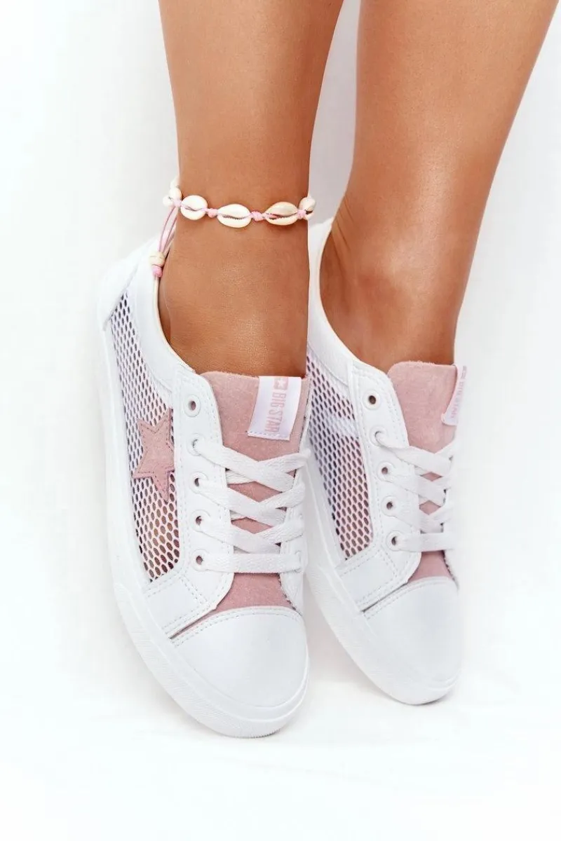 Big Star Shoes Damskie Trampki Z Siateczką Big Star DD274688 Biało-Różowe