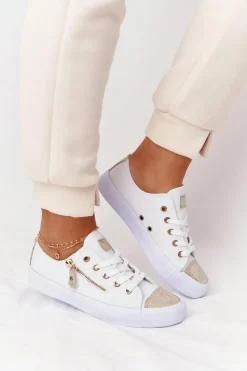 Trampki Damskie Niskie>Boto Damskie Trampki Z Suwakiem Biało-Złote Festival