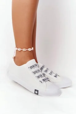 Sale Damskie Trampki Ze Ściągaczami BIG STAR HH274094 Białe Damskie Trampki Damskie Big Star|Trampki Damskie Niskie