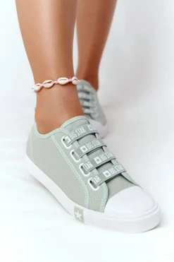 Trampki Damskie Big Star|Trampki Damskie Niskie>Big Star Shoes Damskie Trampki Ze Ściągaczami BIG STAR HH274097 Zielone