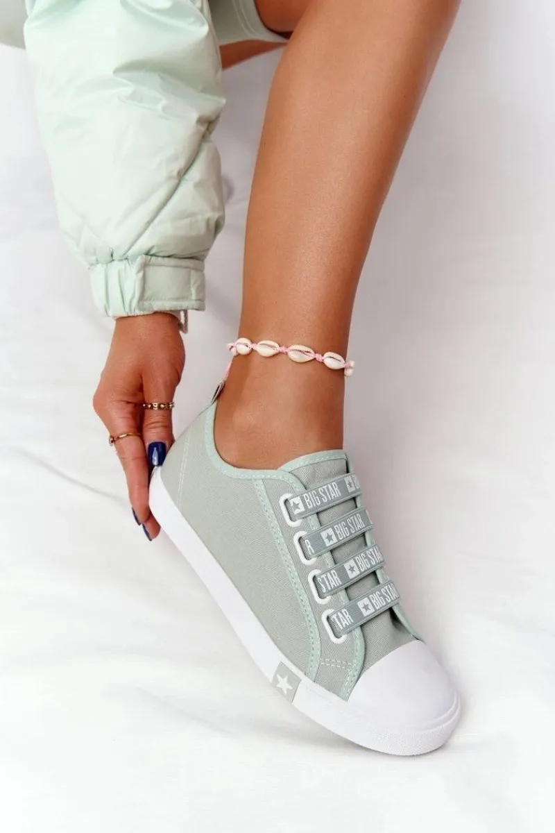 Trampki Damskie Big Star|Trampki Damskie Niskie>Big Star Shoes Damskie Trampki Ze Ściągaczami BIG STAR HH274097 Zielone