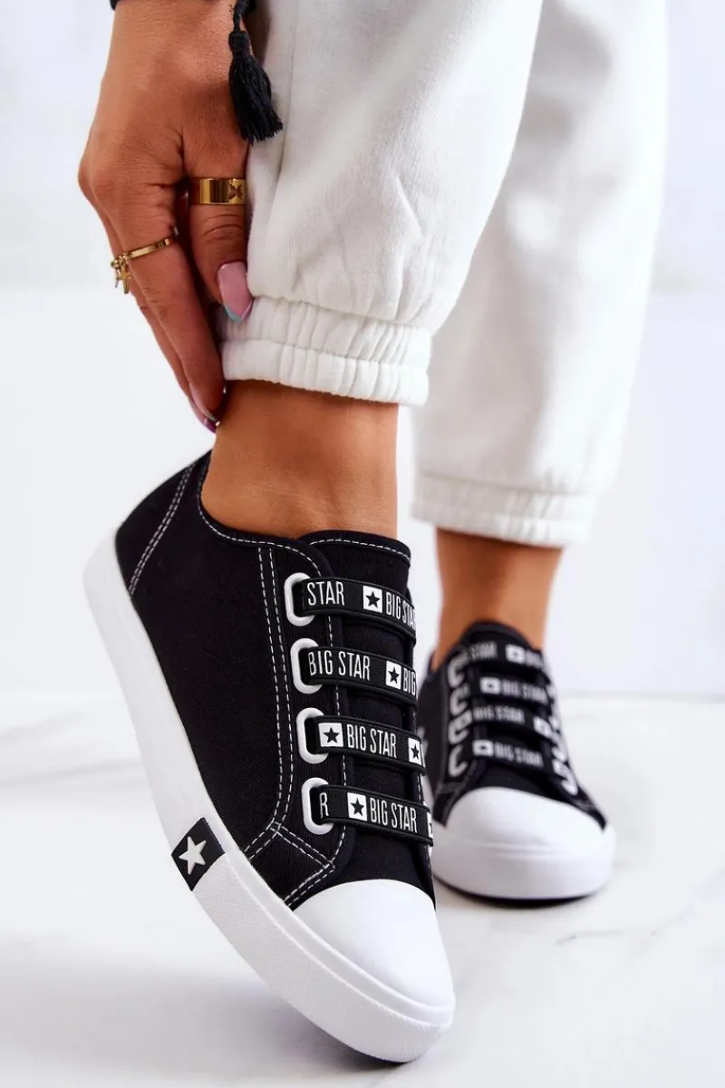 Trampki Damskie Big Star|Trampki Damskie Niskie>Big Star Shoes Damskie Trampki Ze Ściągaczami BIG STAR HH274098 Czarne