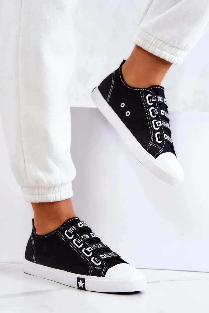 Trampki Damskie Big Star|Trampki Damskie Niskie>Big Star Shoes Damskie Trampki Ze Ściągaczami BIG STAR HH274098 Czarne