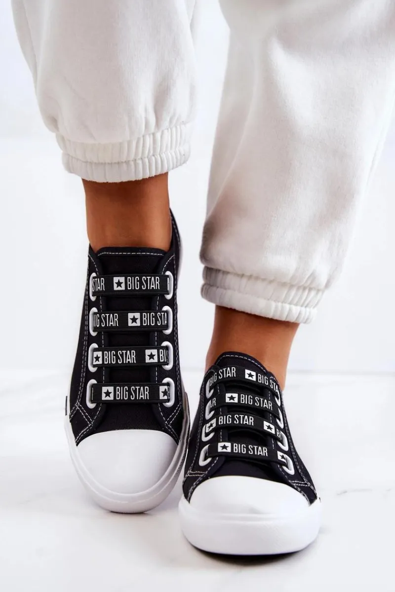 Trampki Damskie Big Star|Trampki Damskie Niskie>Big Star Shoes Damskie Trampki Ze Ściągaczami BIG STAR HH274098 Czarne
