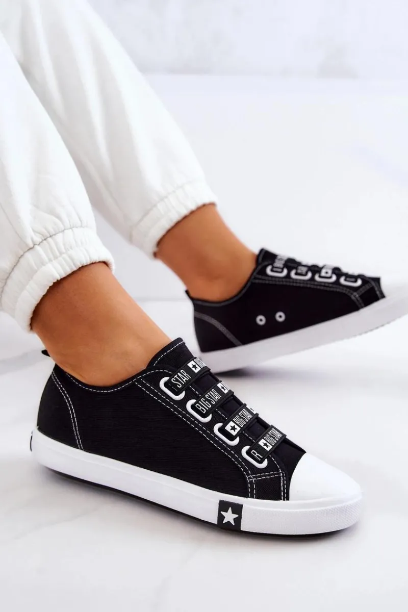 Trampki Damskie Big Star|Trampki Damskie Niskie>Big Star Shoes Damskie Trampki Ze Ściągaczami BIG STAR HH274098 Czarne
