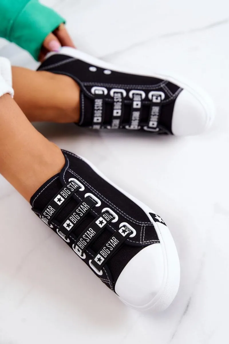 Trampki Damskie Big Star|Trampki Damskie Niskie>Big Star Shoes Damskie Trampki Ze Ściągaczami BIG STAR HH274098 Czarne