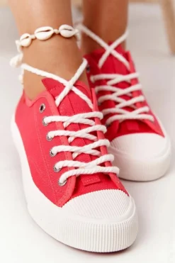 Online Damskie Trampki Ze Sznurkiem BIG STAR FF274185 Czerwone Damskie Trampki Damskie Big Star|Trampki Damskie Niskie