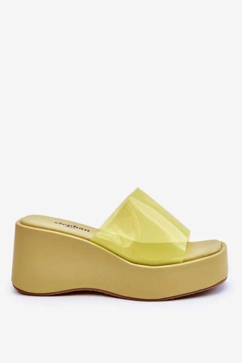 Online Damskie Transparentne Klapki Na Koturnie Jasnozielone Eliane Damskie Klapki Na Koturnie|Klapki Damskie Klasyczne