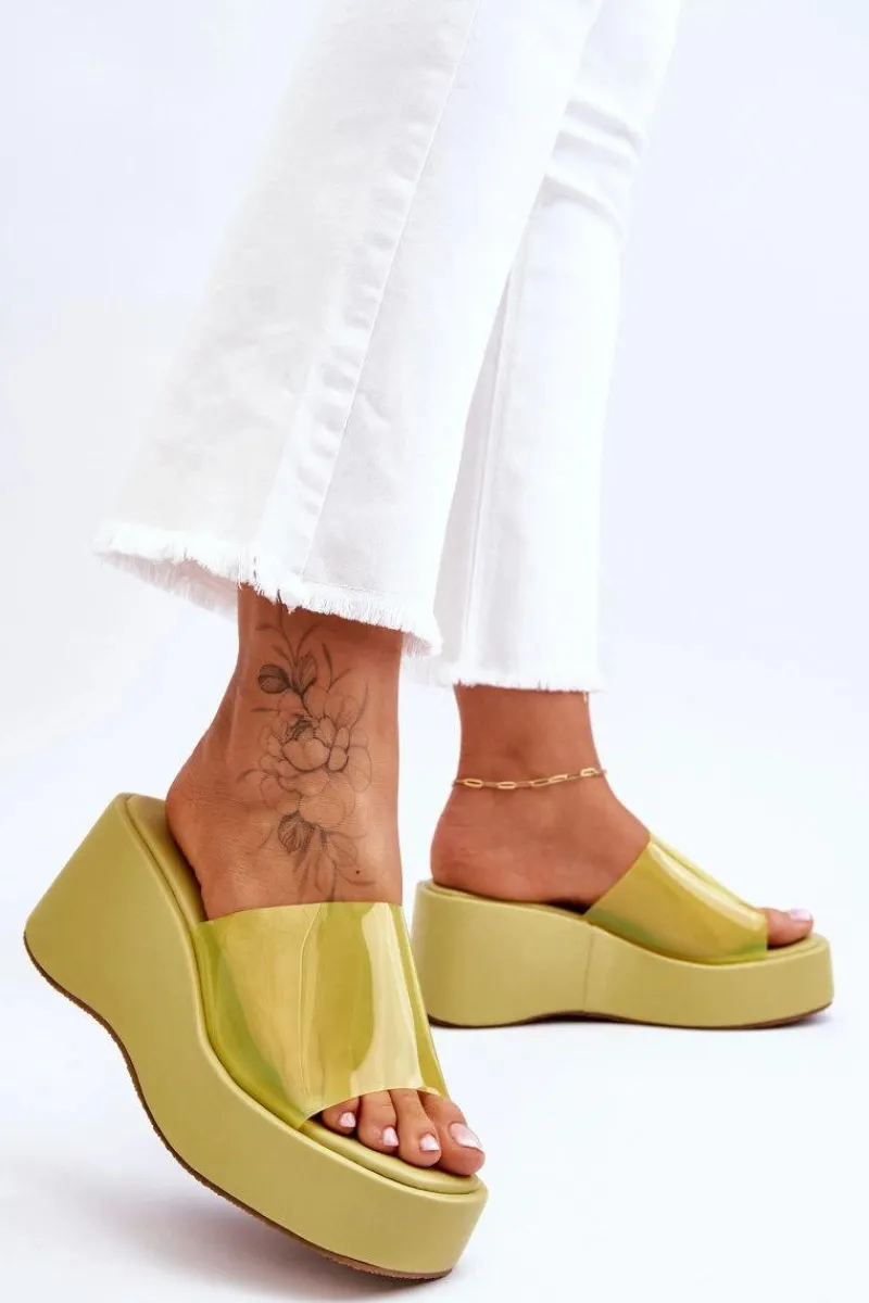 Online Damskie Transparentne Klapki Na Koturnie Jasnozielone Eliane Damskie Klapki Na Koturnie|Klapki Damskie Klasyczne