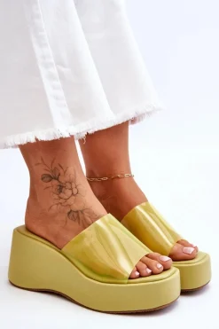 Online Damskie Transparentne Klapki Na Koturnie Jasnozielone Eliane Damskie Klapki Na Koturnie|Klapki Damskie Klasyczne