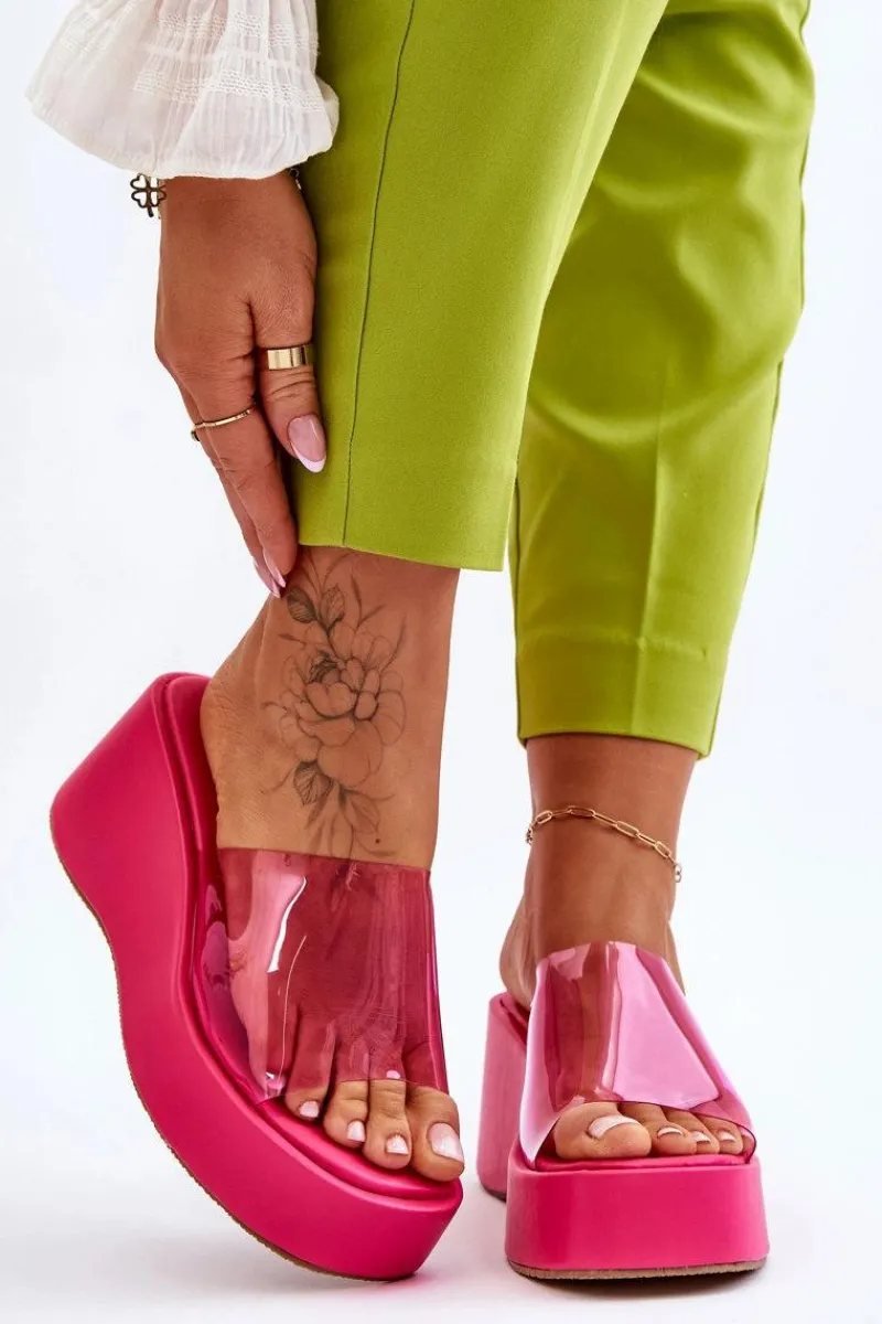 Klapki Na Koturnie|Klapki Damskie Klasyczne>Boto Damskie Transparentne Klapki Na Koturnie Fuksja Eliane