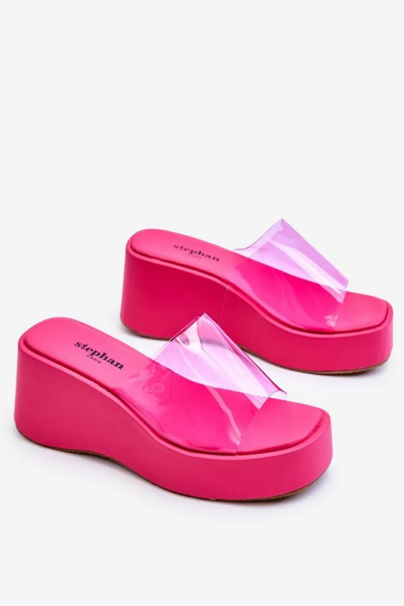 Klapki Na Koturnie|Klapki Damskie Klasyczne>Boto Damskie Transparentne Klapki Na Koturnie Fuksja Eliane