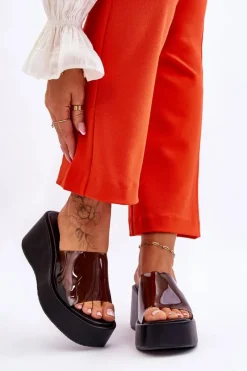 Klapki Na Koturnie|Klapki Damskie Klasyczne>Boto Damskie Transparentne Klapki Na Koturnie Czarne Eliane